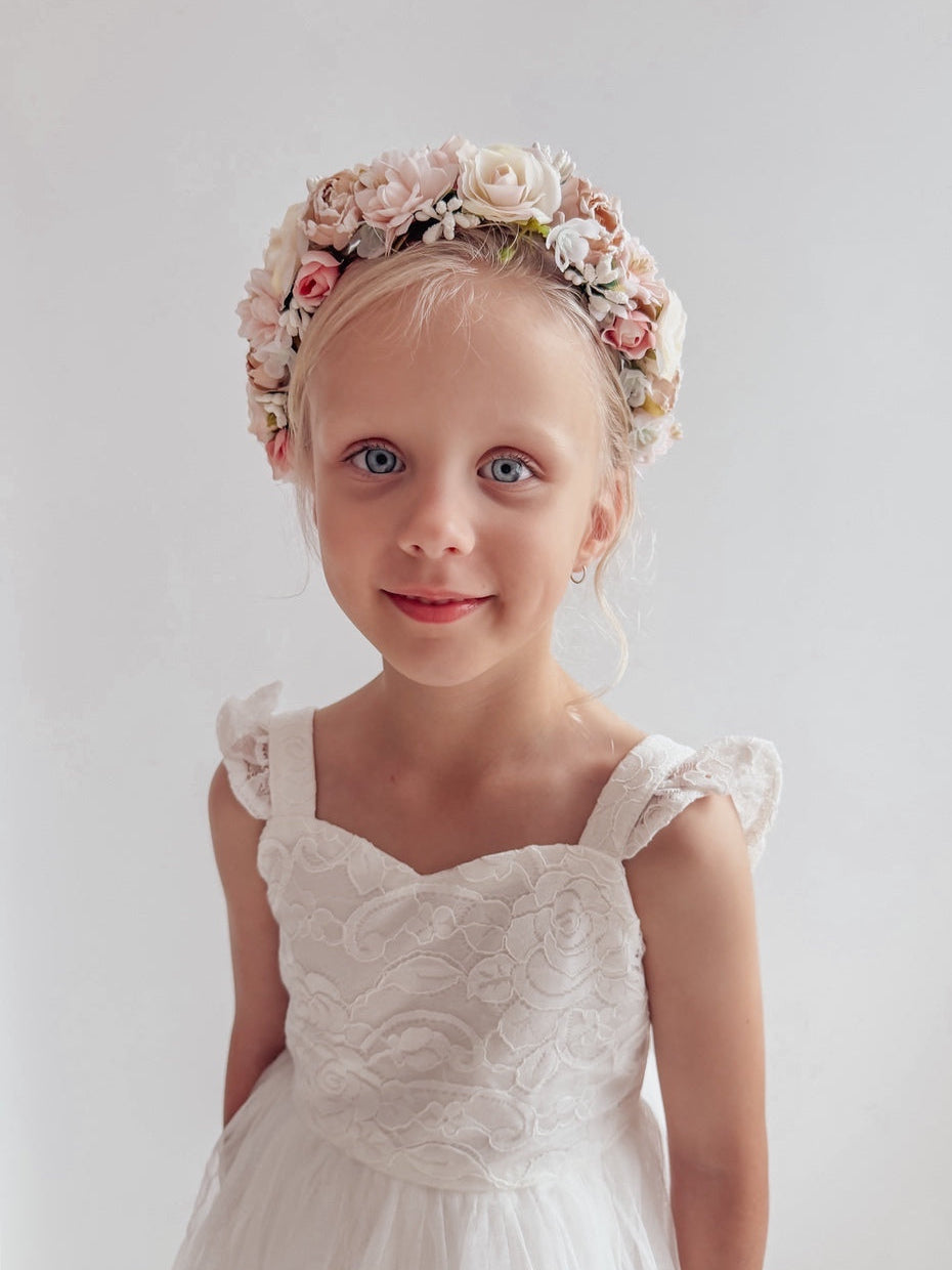Tilly Girls Pastel Flower Crown with soft floral details for special occasions