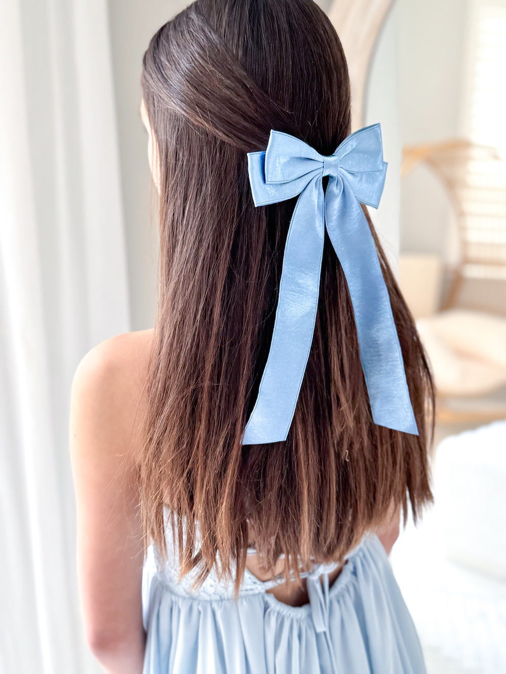 Velvet Shimmer Blue Girls Hair Bow