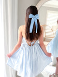Velvet Shimmer Blue Girls Hair Bow - A Little Lacey · Photo 3 of 3