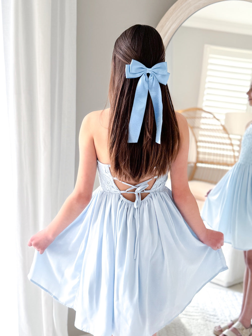 Velvet Shimmer Blue Girls Hair Bow