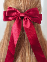 Velvet Shimmer Red Girls Hair Bow - A Little Lacey