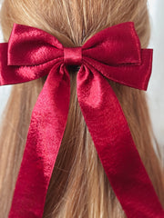 Velvet Shimmer Red Girls Hair Bow - A Little Lacey