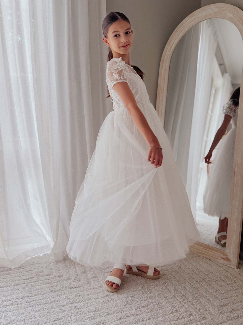 Full length white girls dress for weddings and church ceremonies