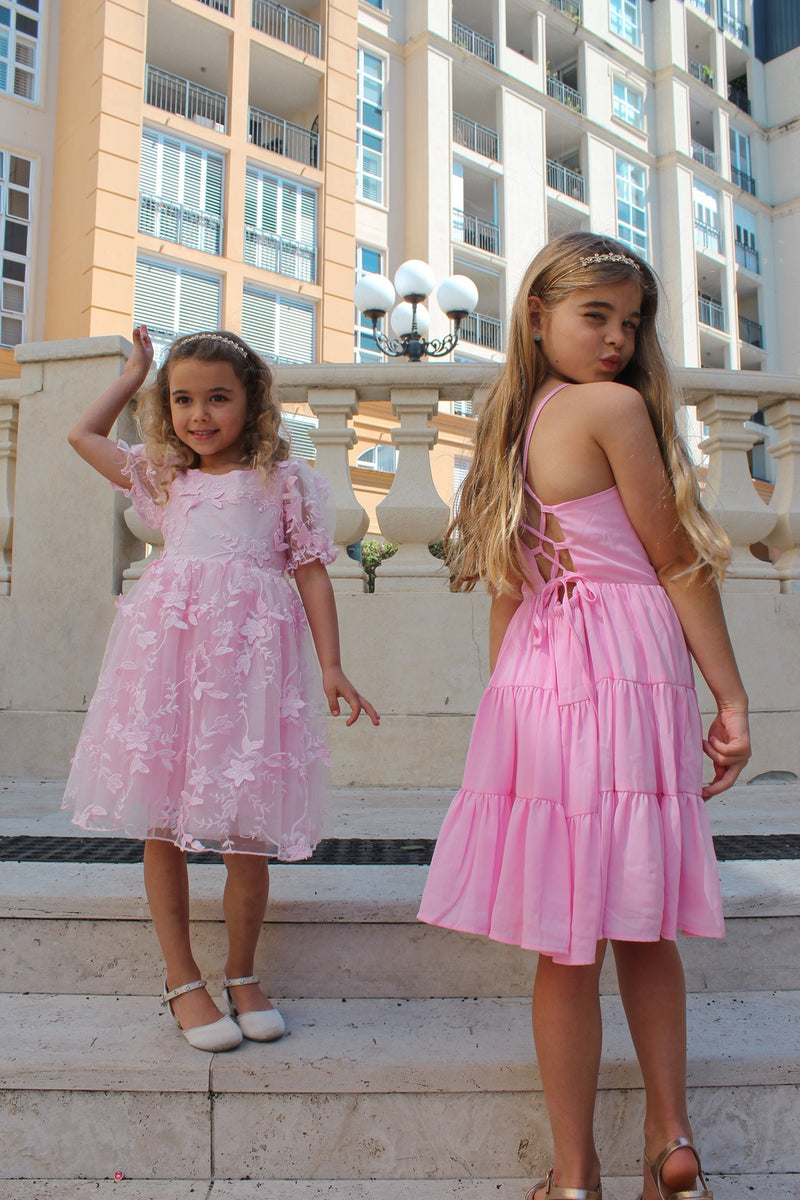Vienna Girls Pink Embroidered Dress - A Little Lacey
