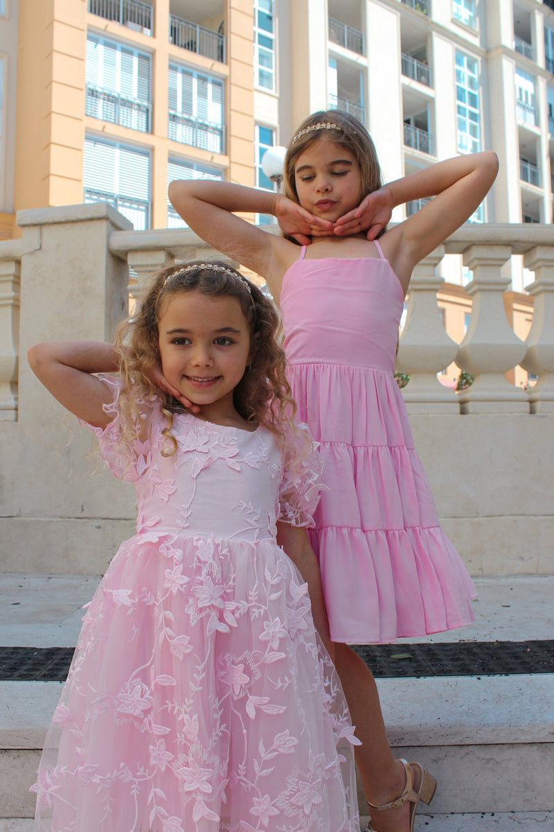 Vienna Girls Pink Embroidered Dress - A Little Lacey