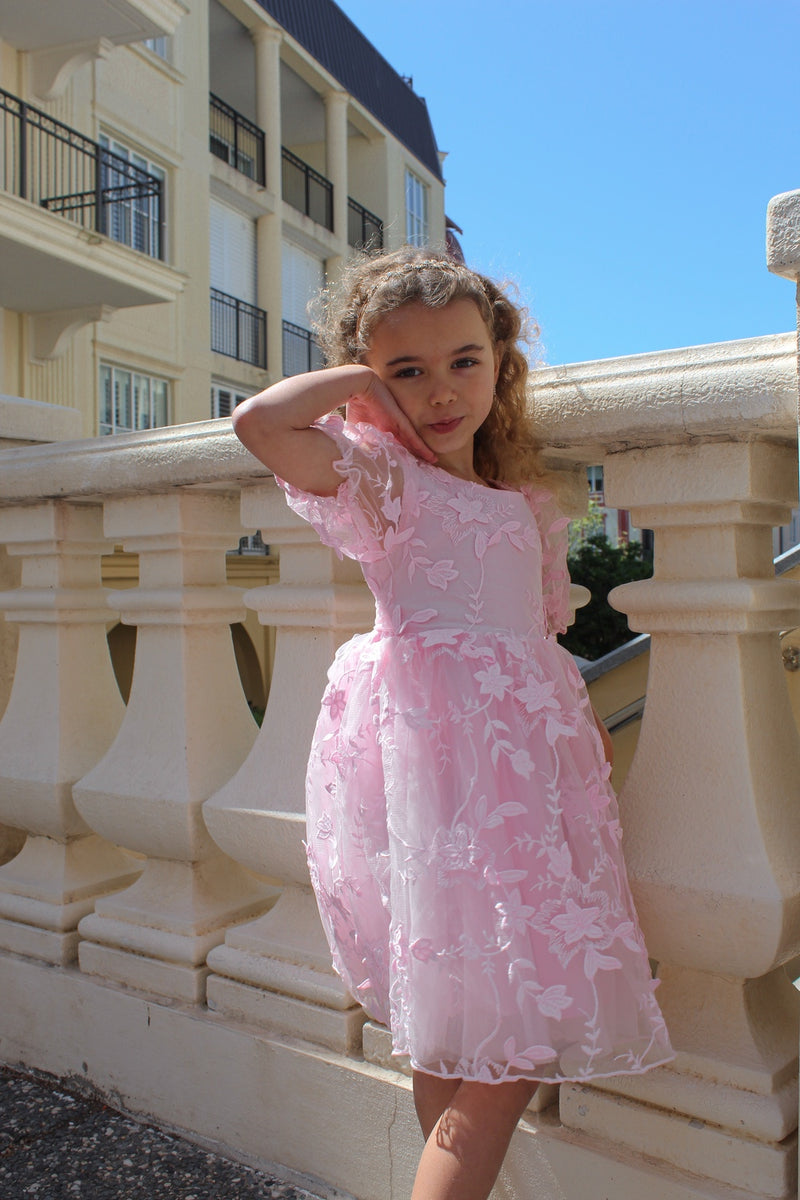 Vienna Girls Pink Embroidered Dress - A Little Lacey