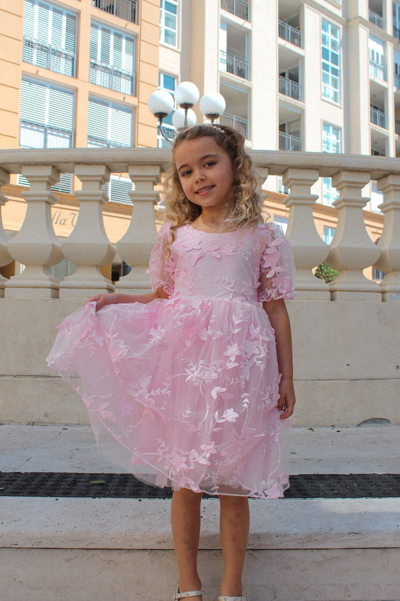 Vienna Girls Pink Embroidered Dress - A Little Lacey