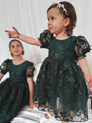 Vienna Girls Green Embroidery Dress - A Little Lacey