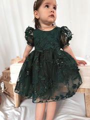 Vienna Girls Green Embroidery Dress - A Little Lacey