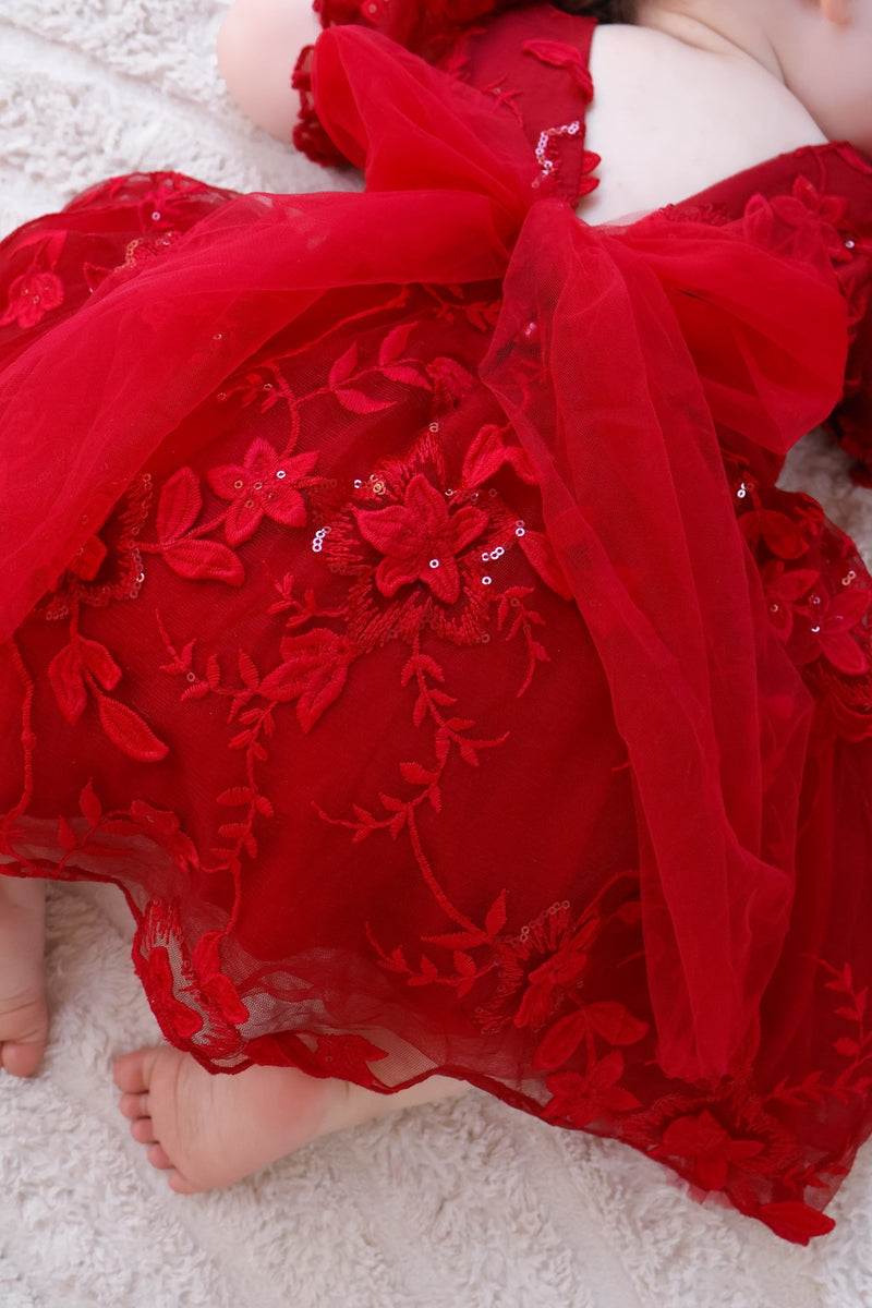 Vienna Girls Christmas Embroidery Dress - Red - A Little Lacey