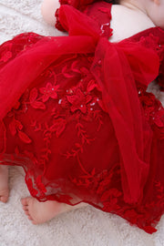 Vienna Girls Christmas Embroidery Dress - Red - A Little Lacey