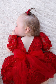 Vienna Girls Christmas Embroidery Dress - Red - A Little Lacey