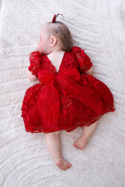 Vienna Girls Christmas Embroidery Dress - Red - A Little Lacey