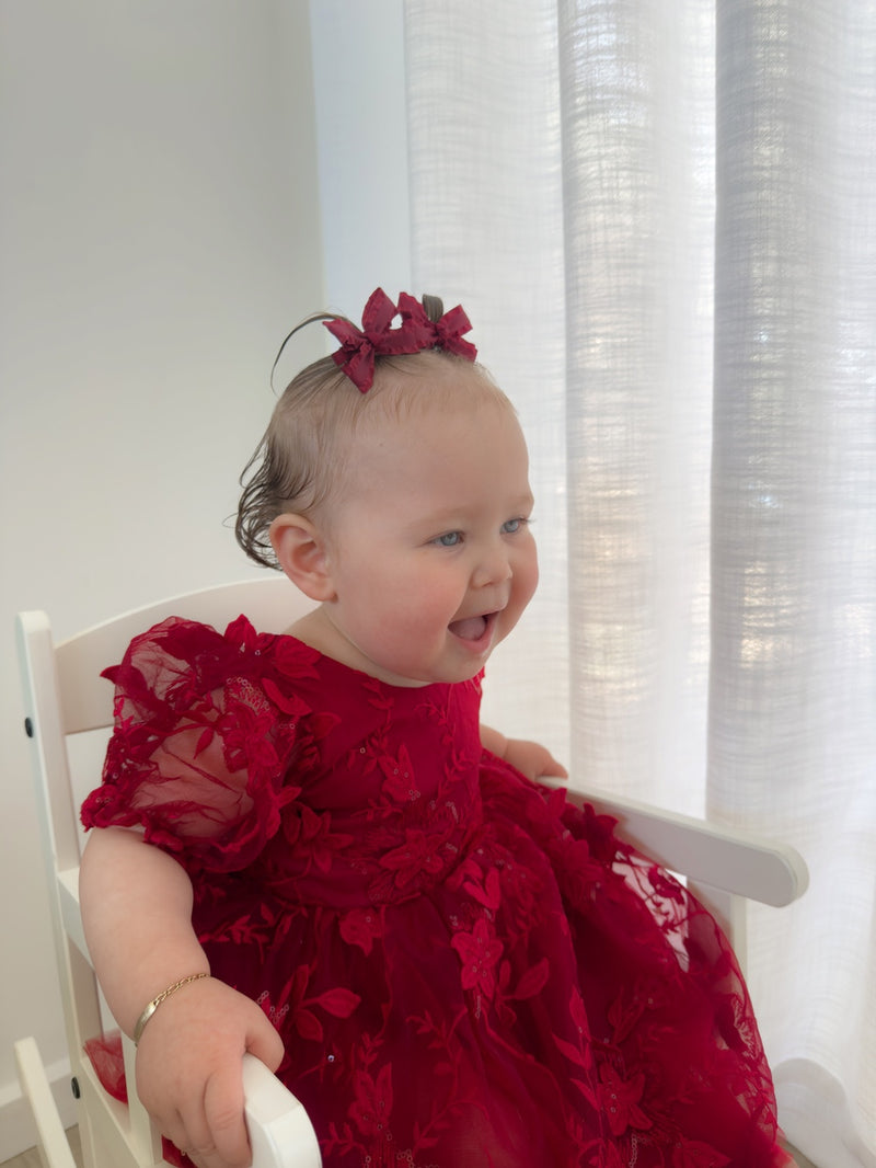 Vienna Girls Christmas Embroidery Dress - Red - A Little Lacey