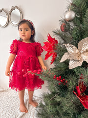 Vienna Girls Christmas Embroidery Dress - Red - A Little Lacey