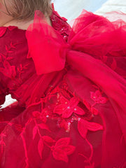 Vienna Girls Christmas Embroidery Dress - Red - A Little Lacey