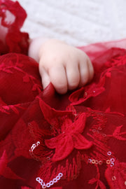 Vienna Girls Christmas Embroidery Dress - Red - A Little Lacey