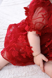Vienna Girls Christmas Embroidery Dress - Red - A Little Lacey