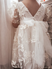 Vienna Ivory Embroidered Flower Girl Dress - A Little Lacey