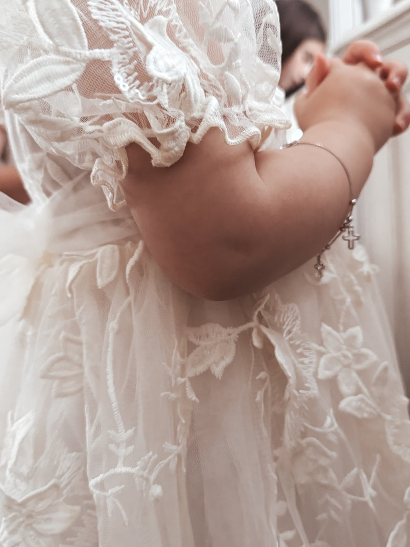 Vienna Ivory Embroidered Flower Girl Dress - A Little Lacey