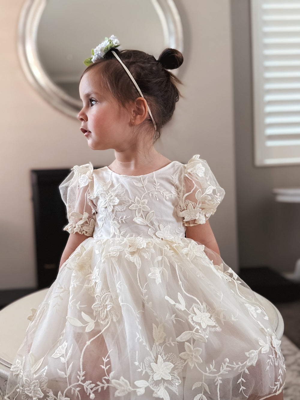 Vienna Girls Ivory Embroidered Flower Girl Dress SECONDS - size 4 or 7
