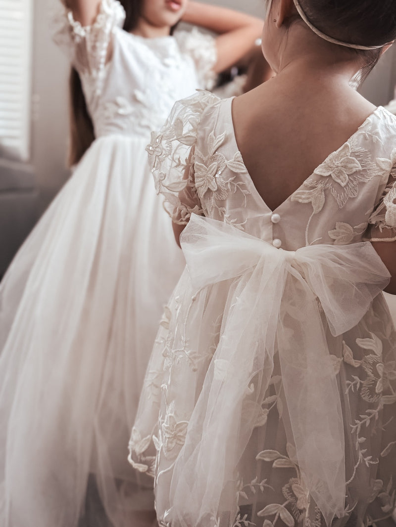Vienna Ivory Embroidered Flower Girl Dress - A Little Lacey