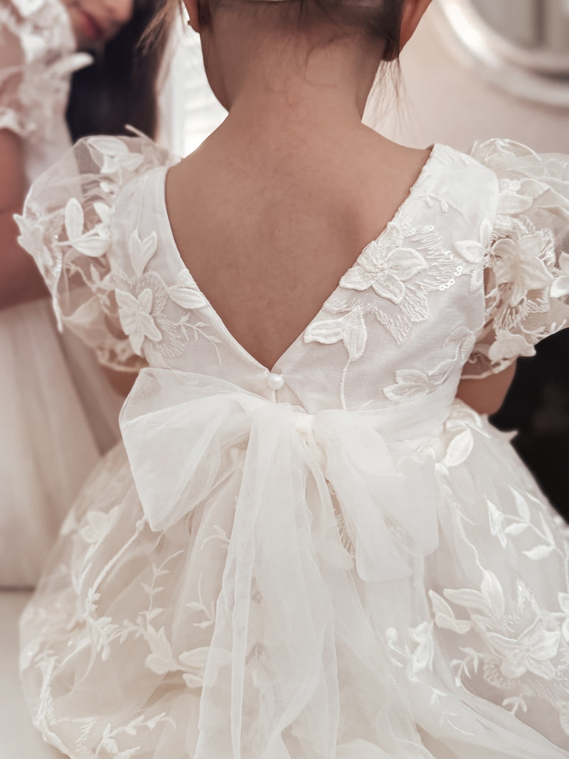 Vienna Ivory Embroidered Flower Girl Dress - A Little Lacey