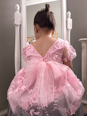 Vienna Girls Pink Embroidered Dress - A Little Lacey