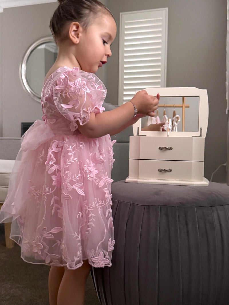 Vienna Girls Pink Embroidered Dress - A Little Lacey