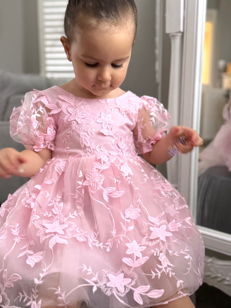 Vienna Girls Pink Embroidered Dress - A Little Lacey