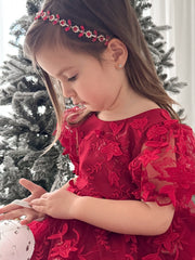 Vienna Girls Christmas Embroidery Dress - Red - A Little Lacey