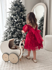 Vienna Girls Christmas Embroidery Dress - Red - A Little Lacey