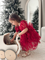 Vienna Girls Christmas Embroidery Dress - Red - A Little Lacey