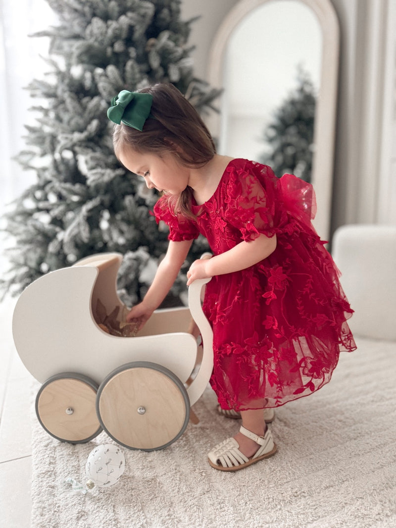 Vienna Girls Christmas Embroidery Dress - Red - A Little Lacey