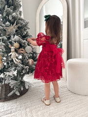 Vienna Girls Christmas Embroidery Dress - Red - A Little Lacey