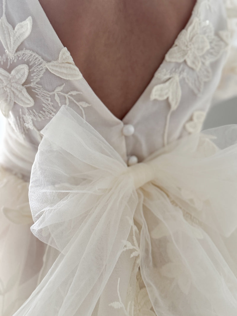 Vienna Ivory Embroidered Flower Girl Dress - A Little Lacey