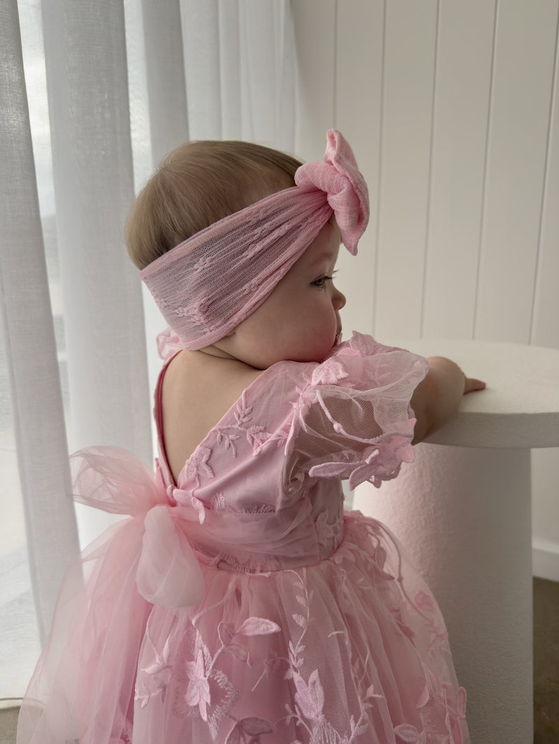 Vienna Girls Pink Embroidered Dress - A Little Lacey