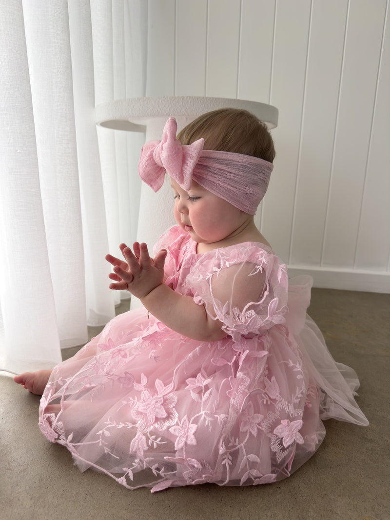 Vienna Girls Pink Embroidered Dress - A Little Lacey