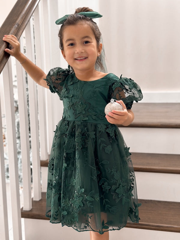 Vienna Girls Green Embroidery Dress - A Little Lacey