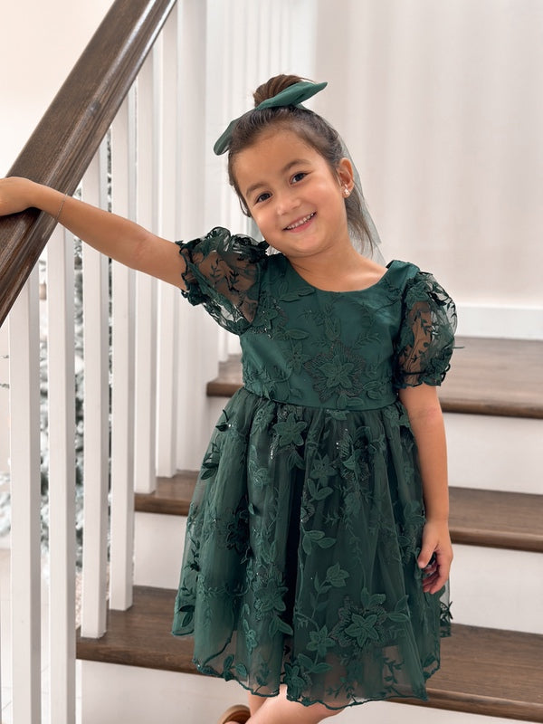 Vienna Girls Green Embroidery Dress - A Little Lacey