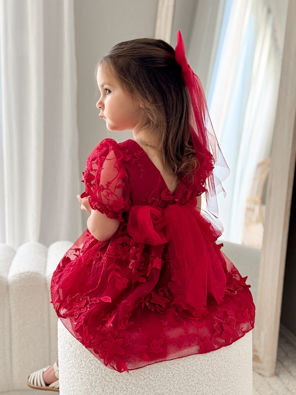 Vienna Girls Christmas Embroidery Dress - Red