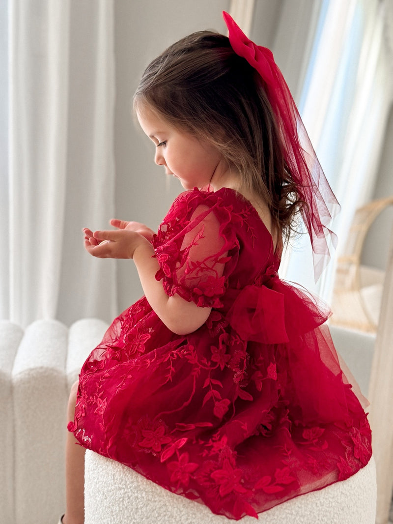Vienna Girls Christmas Embroidery Dress - Red - A Little Lacey