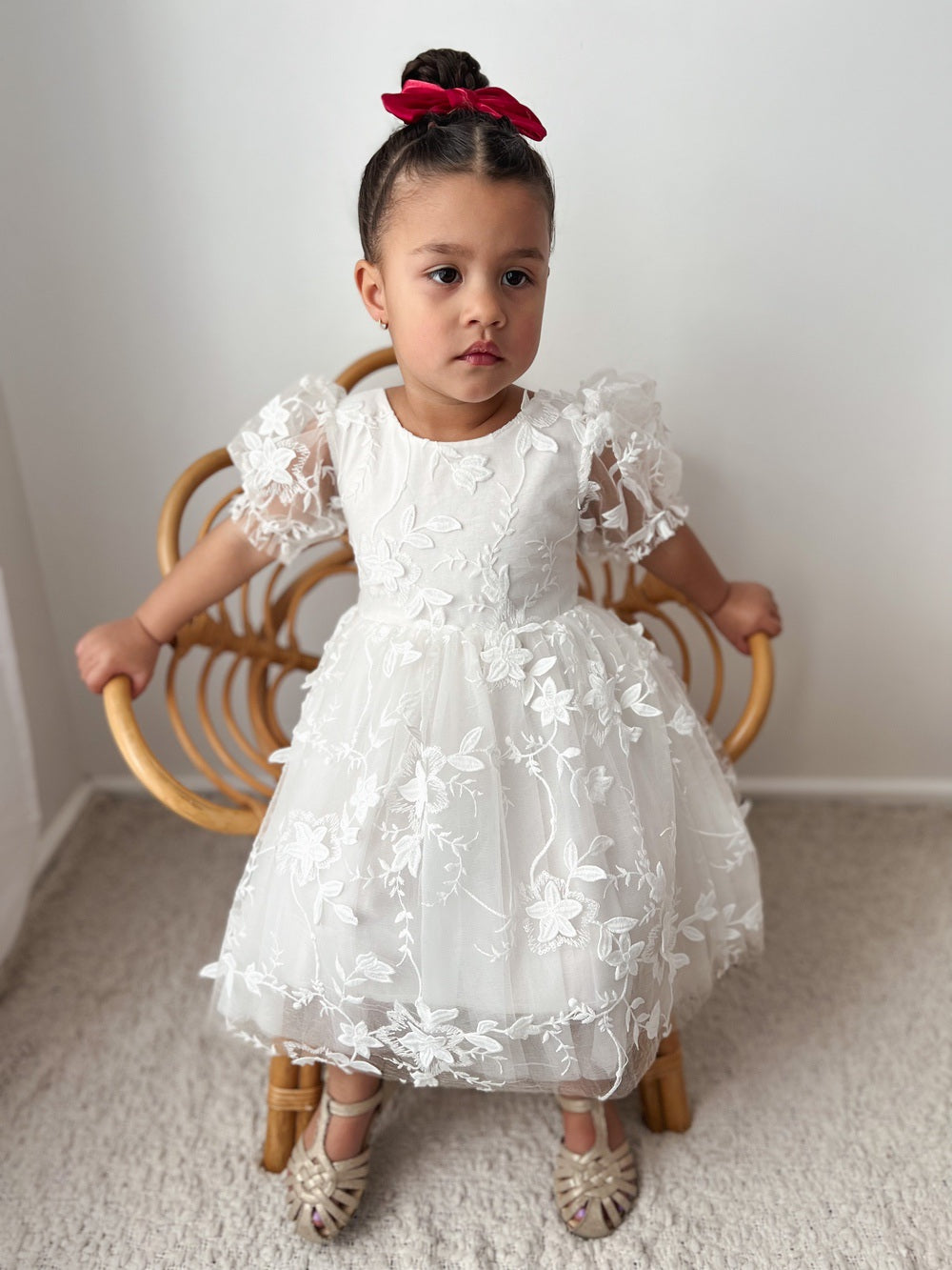 3D flower embroidery flower girls dress