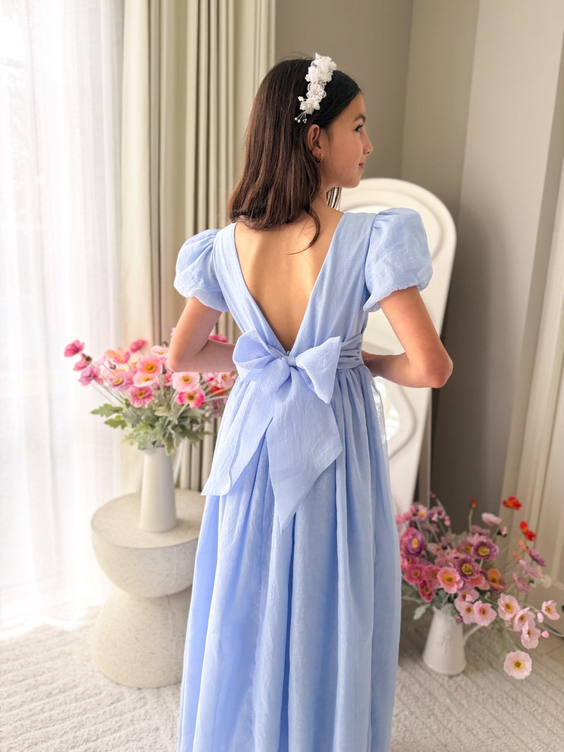 Valentina Girls Full Length Blue Dress - A Little Lacey