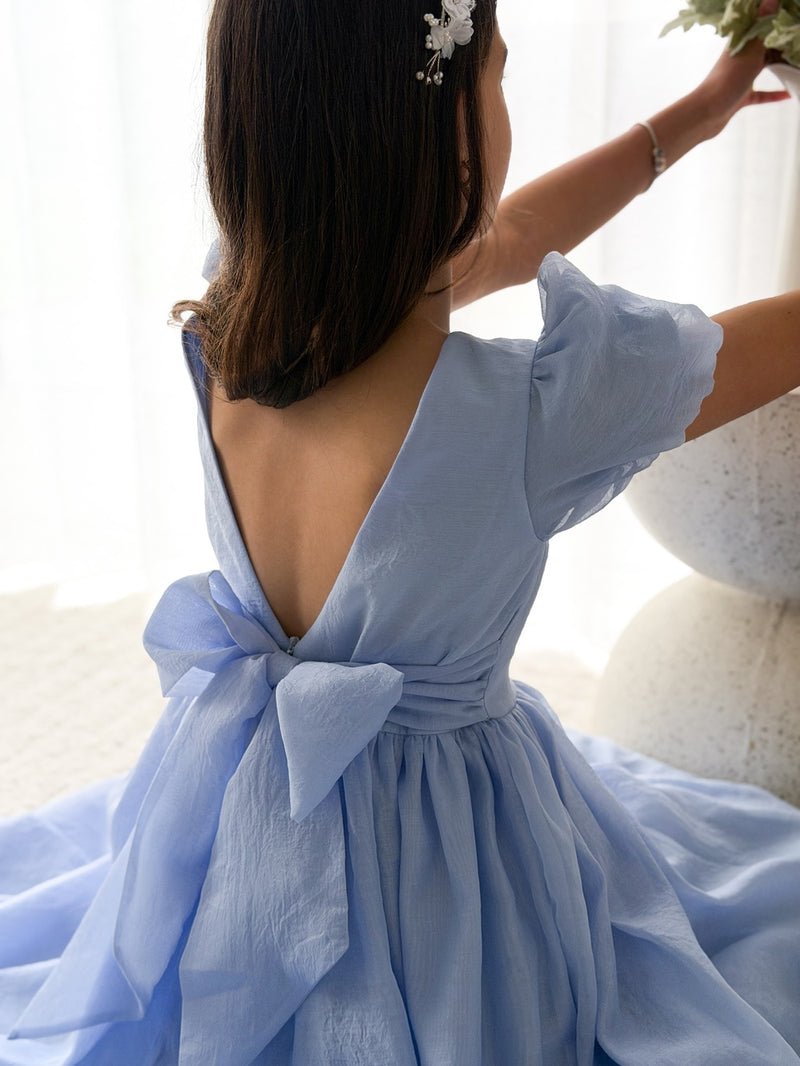 Valentina Girls Full Length Blue Dress - A Little Lacey