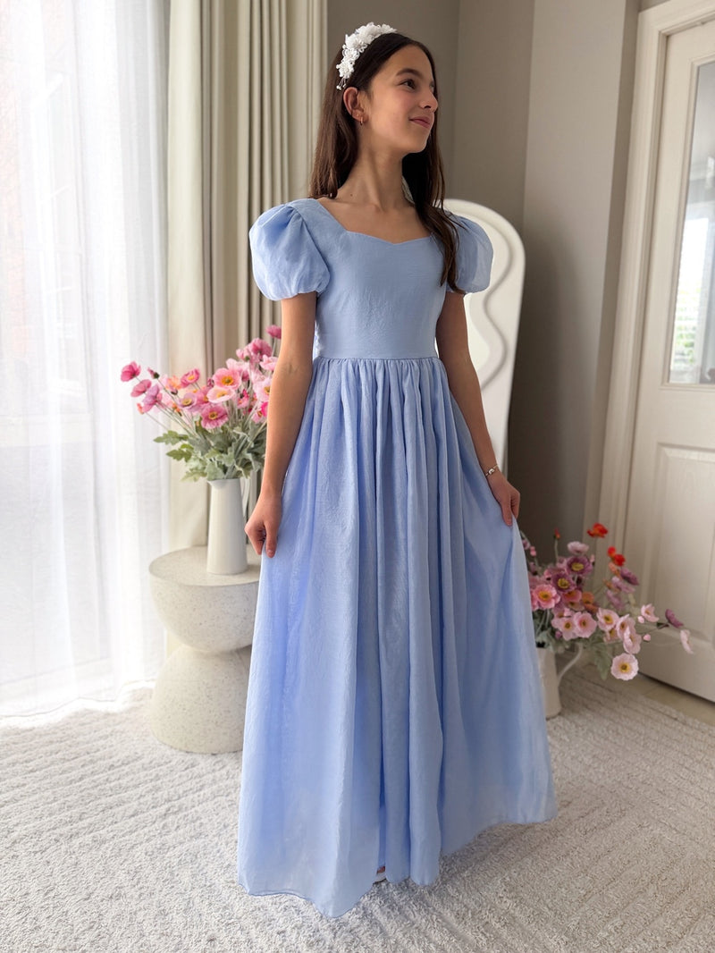 Valentina Girls Full Length Blue Dress - A Little Lacey