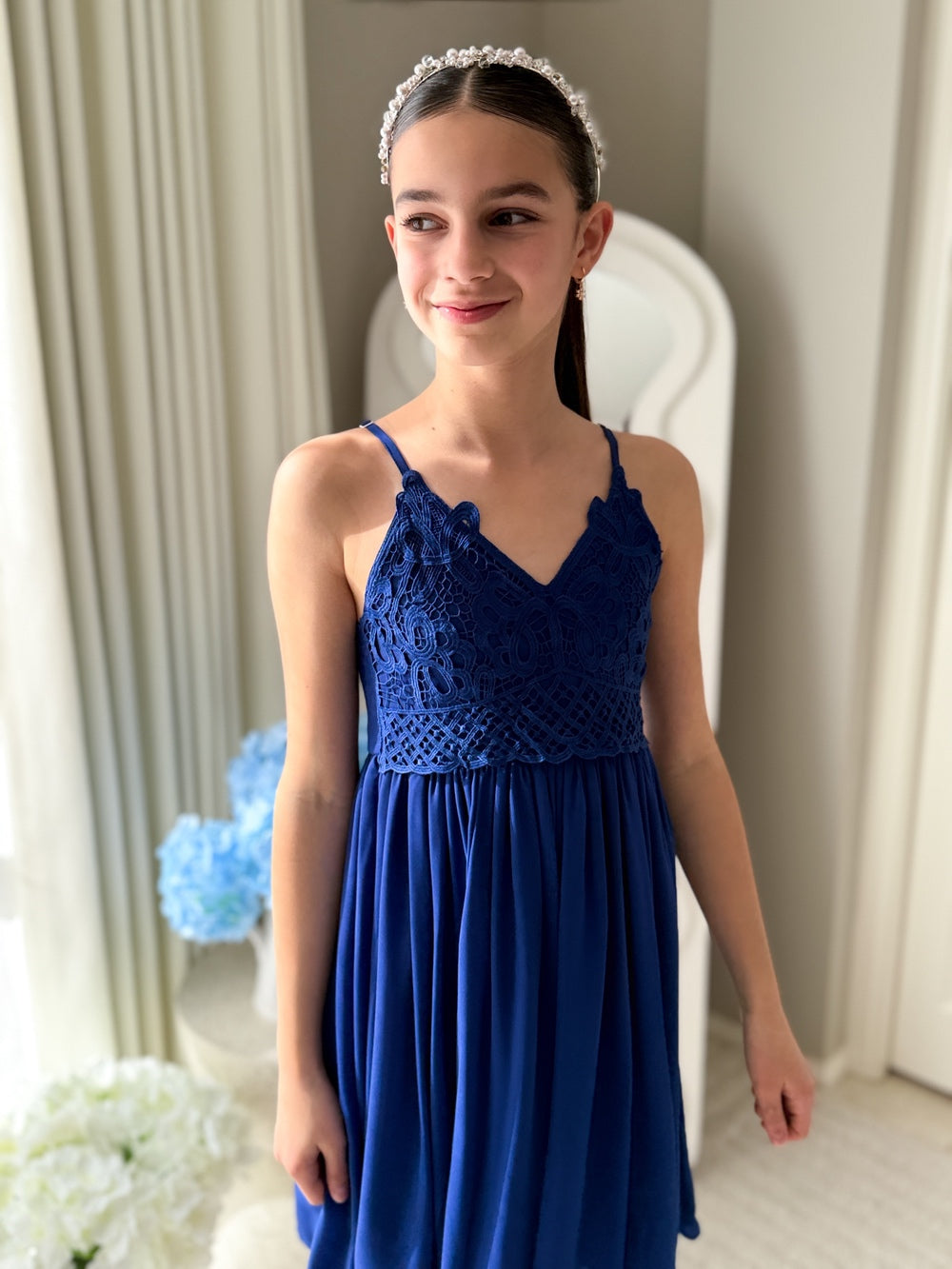 Vivienne navy knee length girls dress