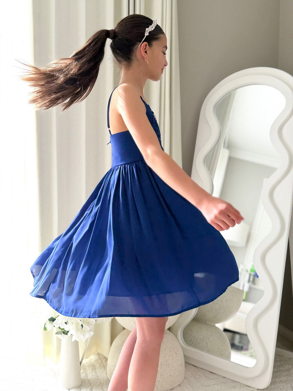 Navy blue girls dress for primary school formal