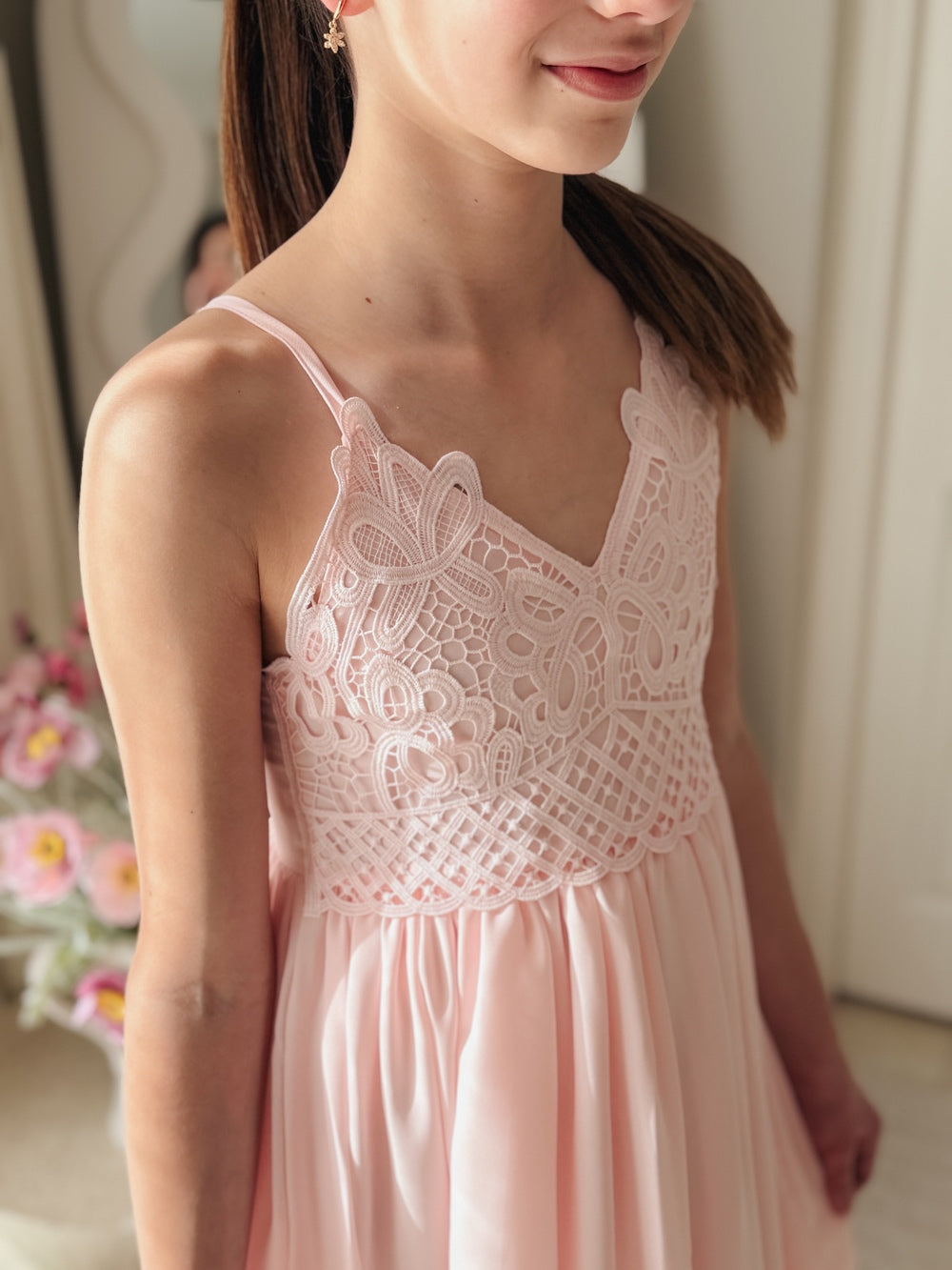 Elegant pink knee length dress for girls