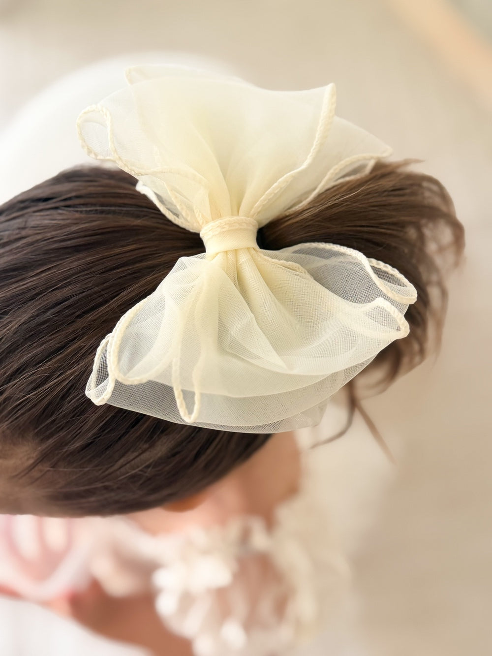 Wavy Girls Bow - Ivory - Girls Ivory DressesWavy Girls Ivory Bow | Elegant Ivory Hair Bow for Flower Girls